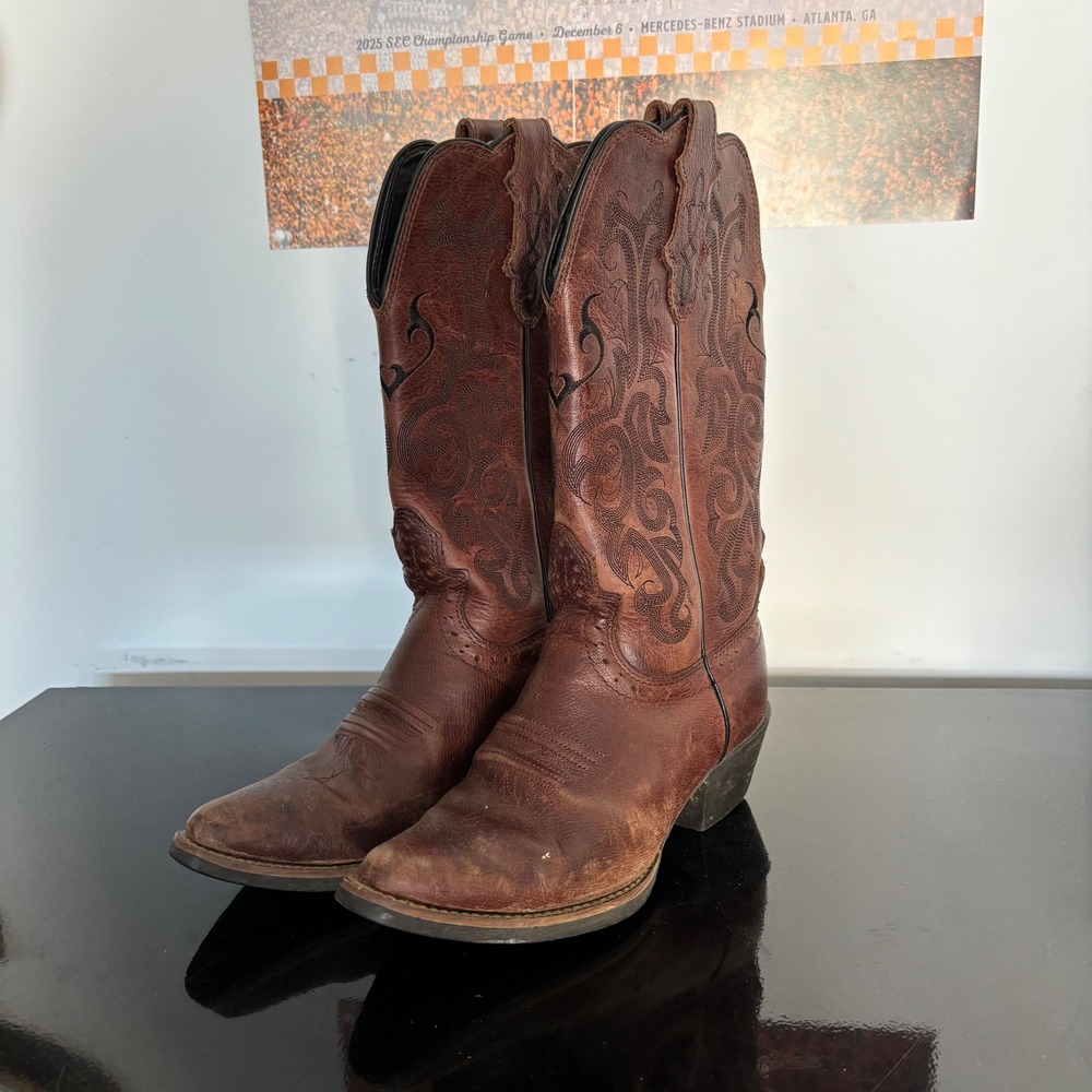 Justin Boots L2559 Womens Brown Leather Pointed Toe Western Cowgirl Boots 5.5B